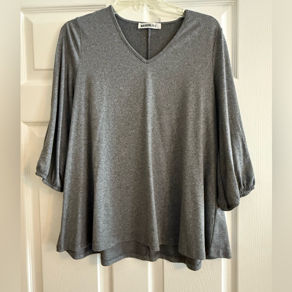 Doublju Gray V-Neck Top